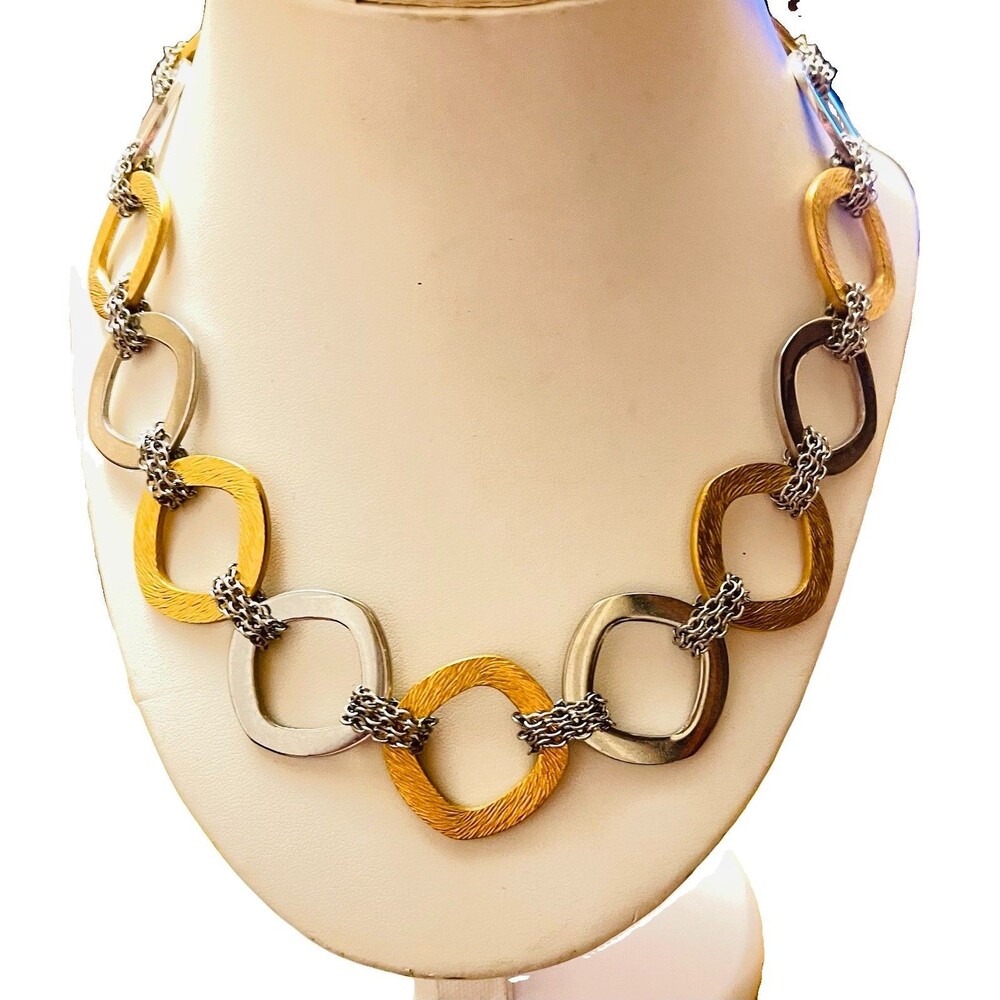 Stainless Steel Silver & Gold  large link necklace 18-21” From QVC Vintage